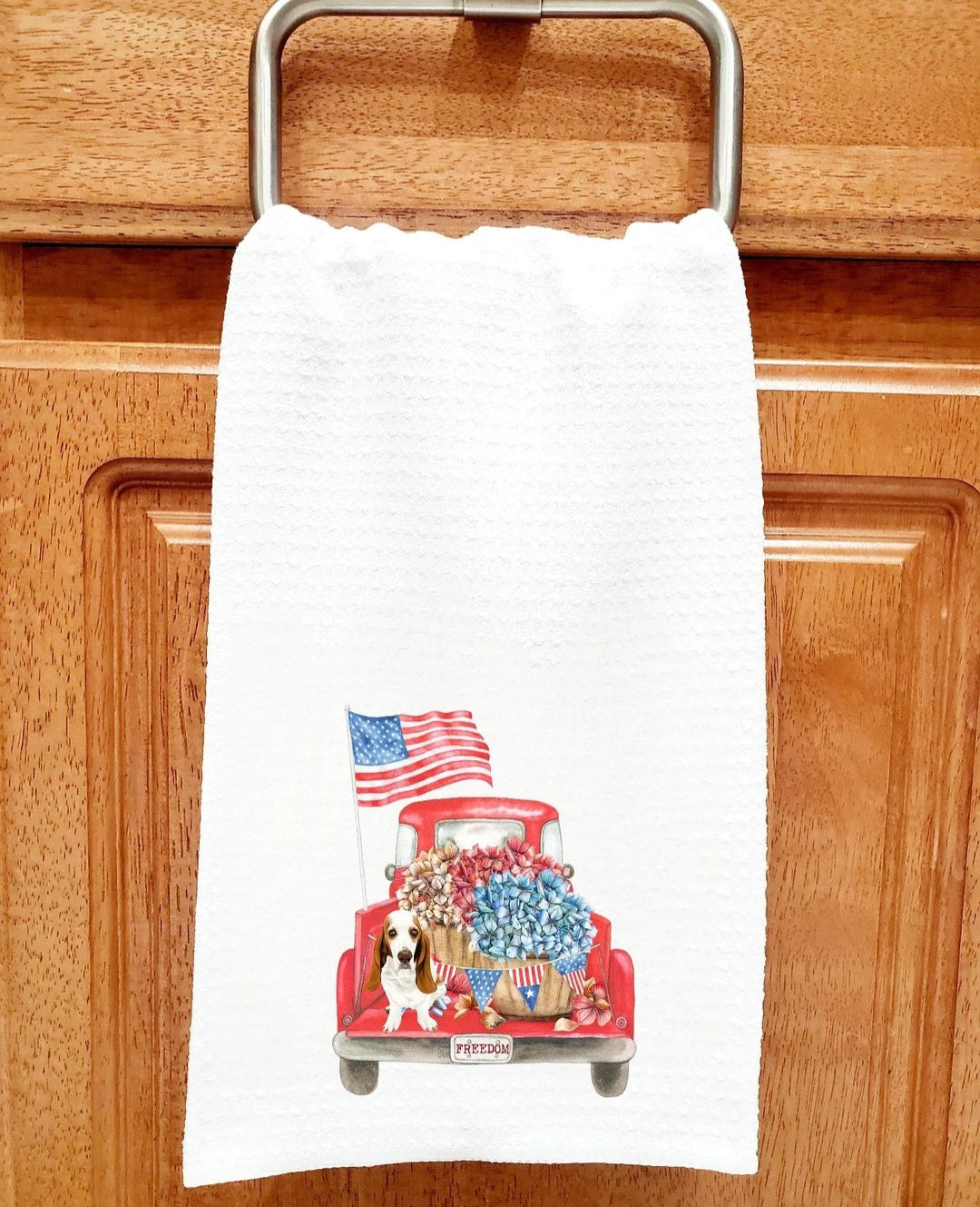 Basset Hound Freedom American Flag Kitchen Towel