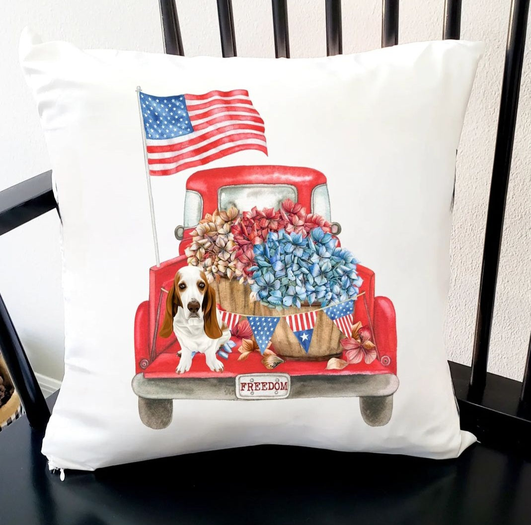 Basset Hound Freedom American Flag Pillow Cover