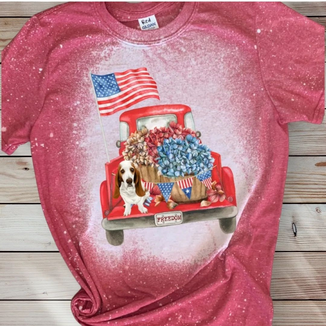 Basset Hound Freedom American Flag T Shirt Red