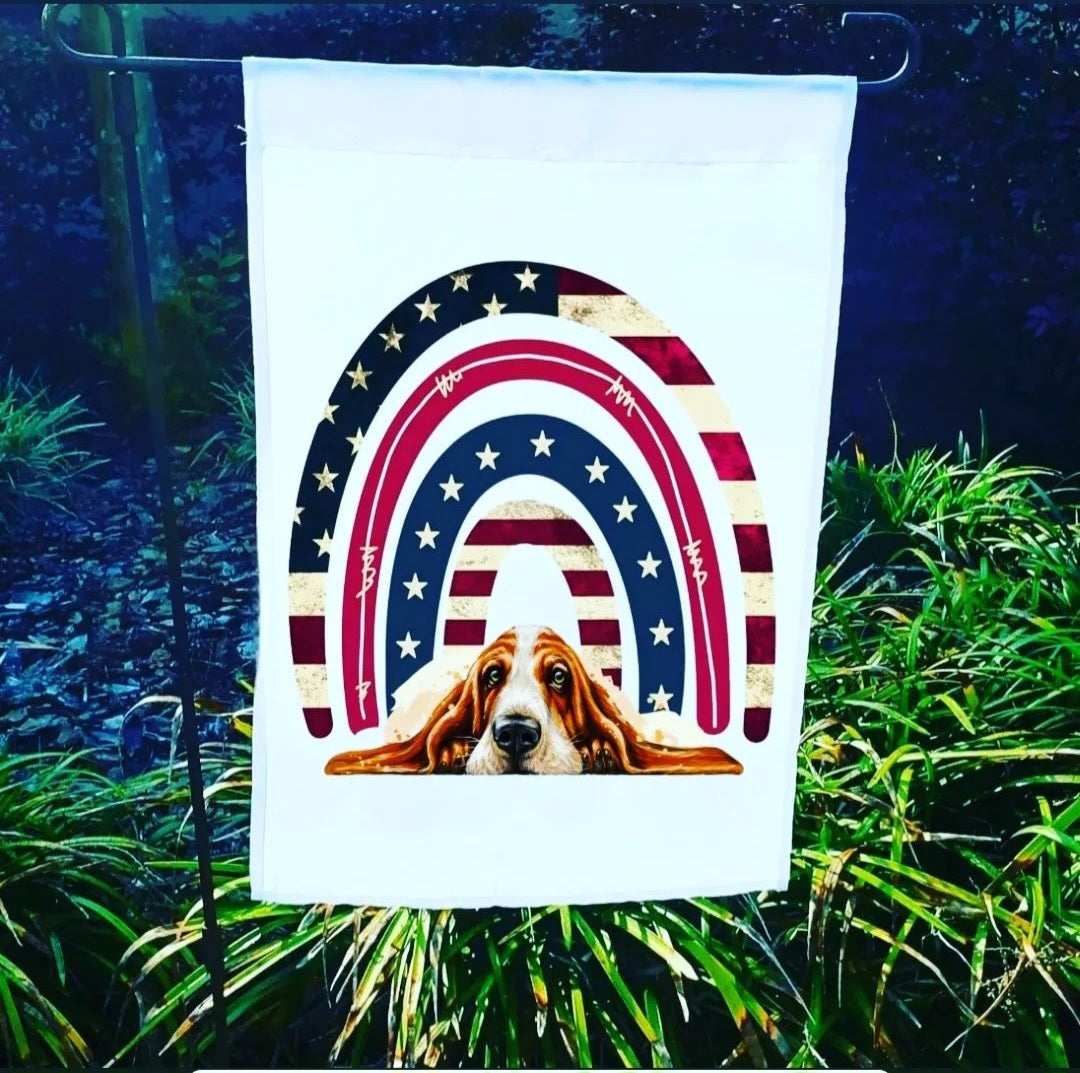 Basset Hound Patriotic Rainbow Garden Flag