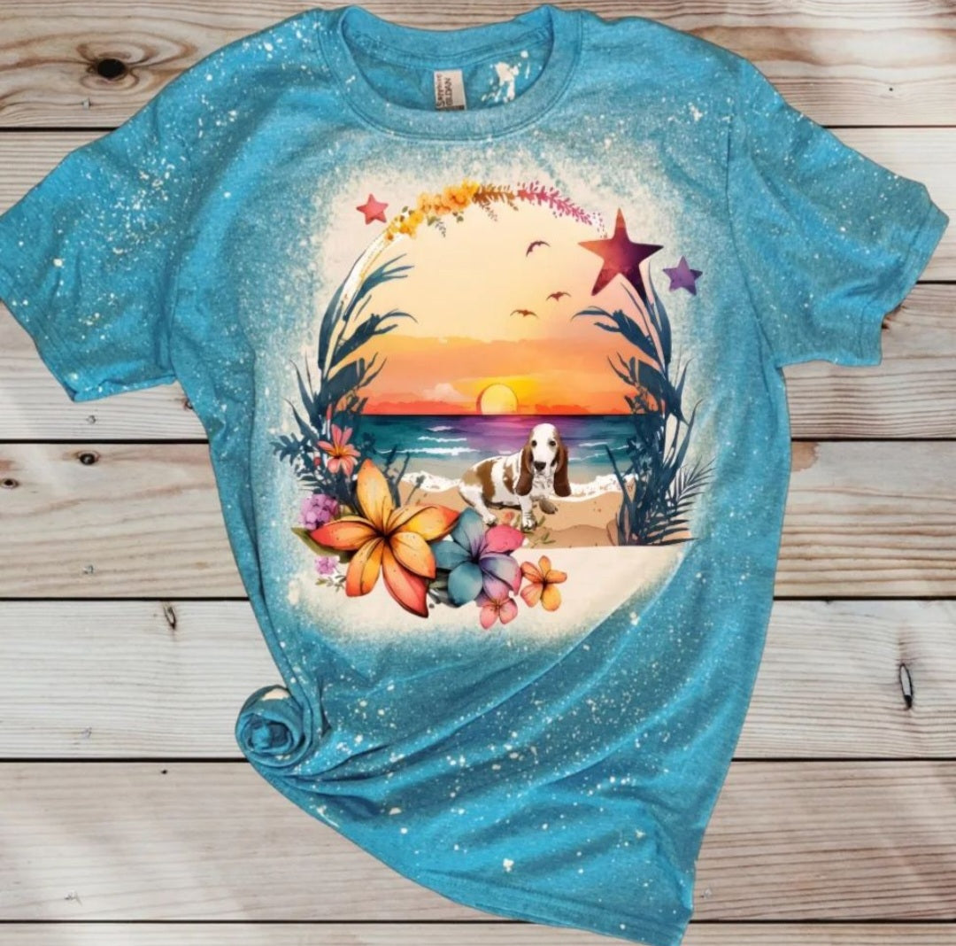 Basset Hound Beach Sunset T Shirt Galapagos