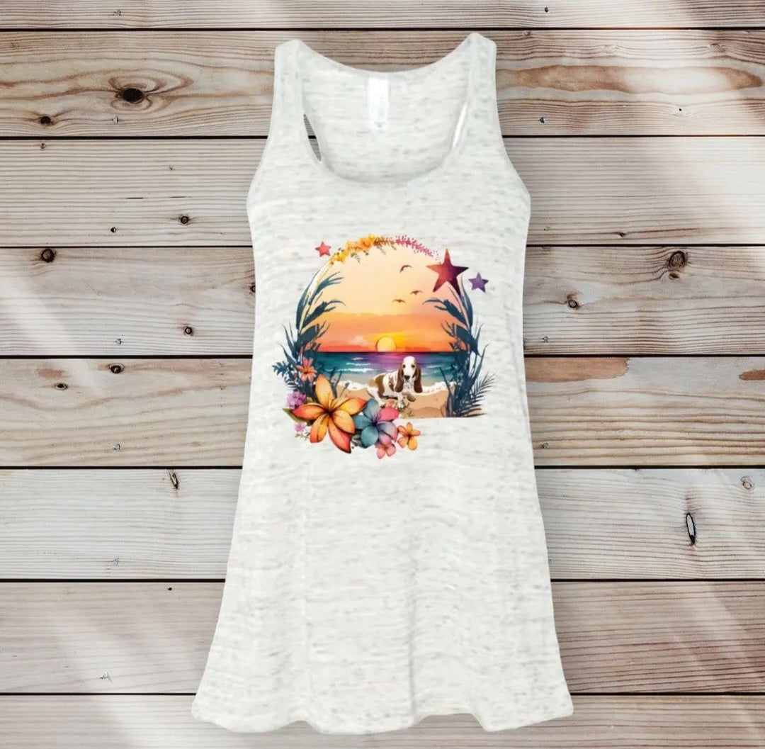 Basset Hound Beach Sunset Women's Tank Top