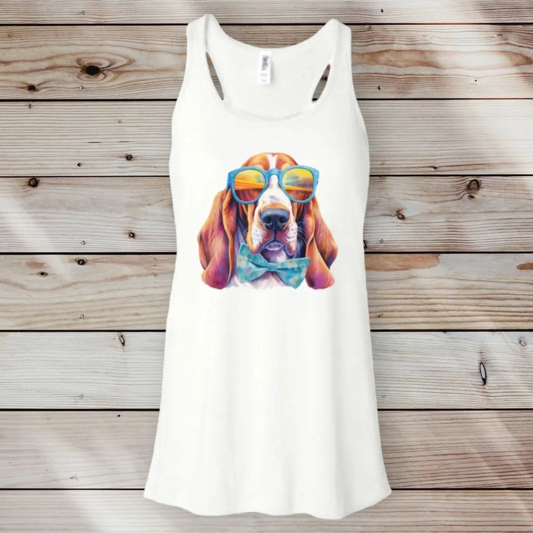 Basset Hound Blue Sunglasses Women's Tank Top