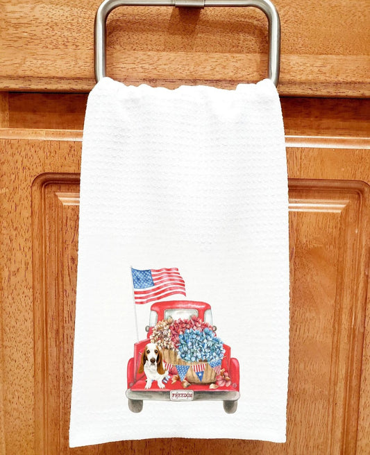 Basset Hound Freedom American Flag Kitchen Towel