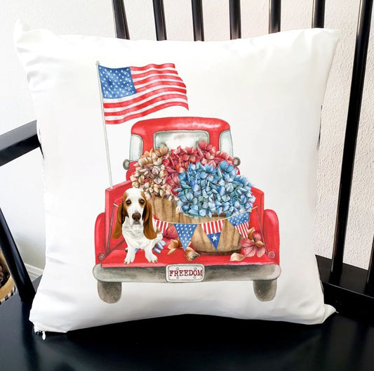 Basset Hound Freedom American Flag Pillow Cover