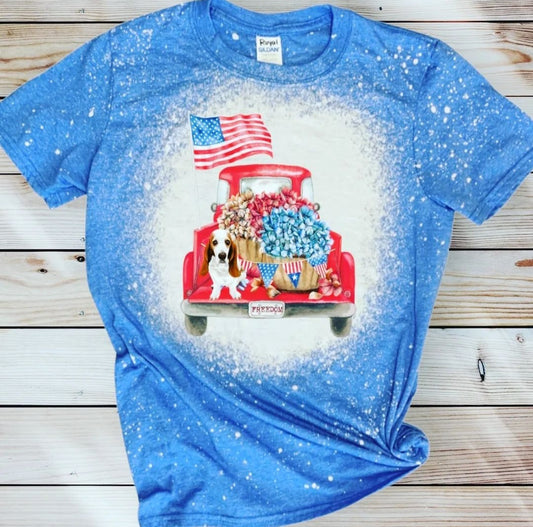Basset Hound Freedom American Flag T Shirt Blue