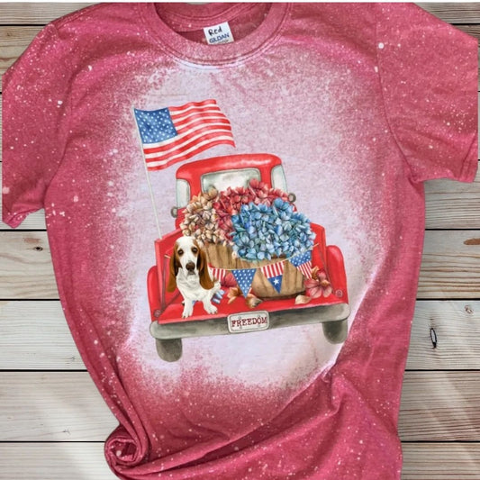 Basset Hound Freedom American Flag T Shirt Red