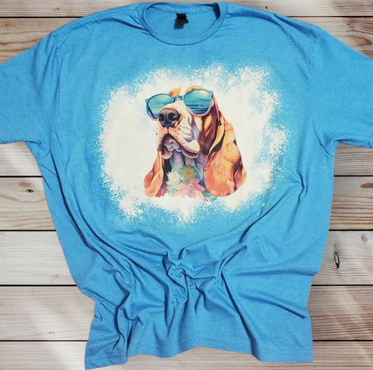 Basset Hound With Sunglasses T Shirt Turquoise