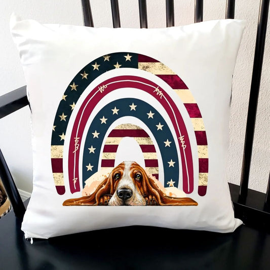Basset Hound Patriotic Rainbow Pillow Cover