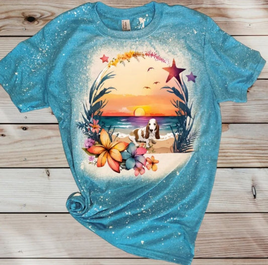 Basset Hound Beach Sunset T Shirt Galapagos