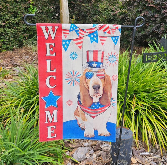 Basset Hound Patriotic Welcome Garden Flag